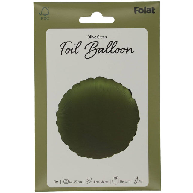 Ballon à hélium rond vert olive mat 45 cm vide