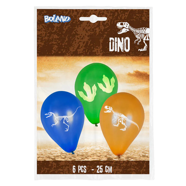 Ballons dinosaures colorés 25cm 6pcs