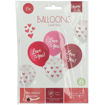 Ballons "Love You ! Mélange rose 33cm - 6 pièces