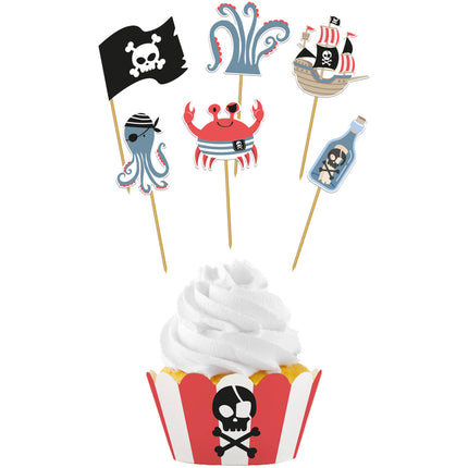 Ensemble de décorations pour petits gâteaux - Fête des pirates - 6 ensembles