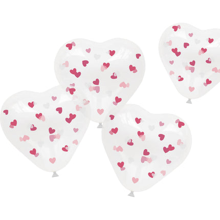 Ballons en forme de coeur avec confettis roses 30cm - 4 pièces