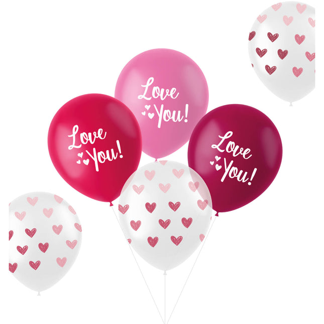 Ballons "Love You ! Mélange rose 33cm - 6 pièces