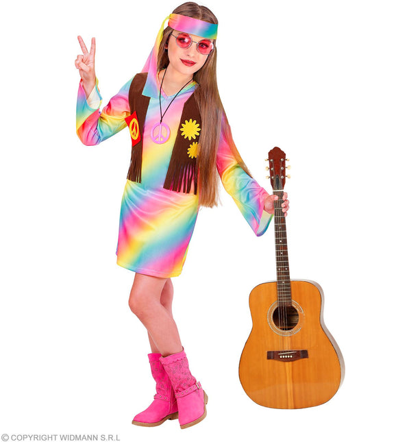 Costume de fille hippie arc-en-ciel enfant