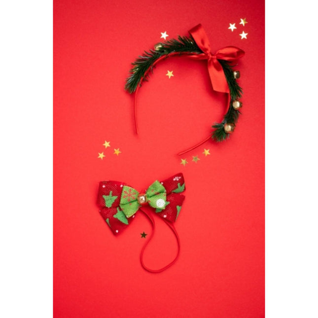 Bandeau avec nœud Noël avec cloche Rouge Vert