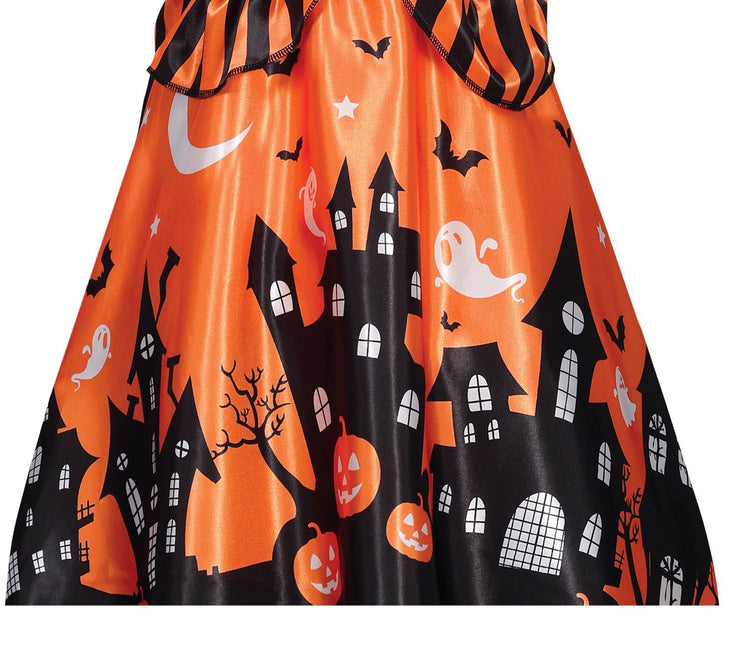 Costume d'Halloween sorcière fille citrouille orange