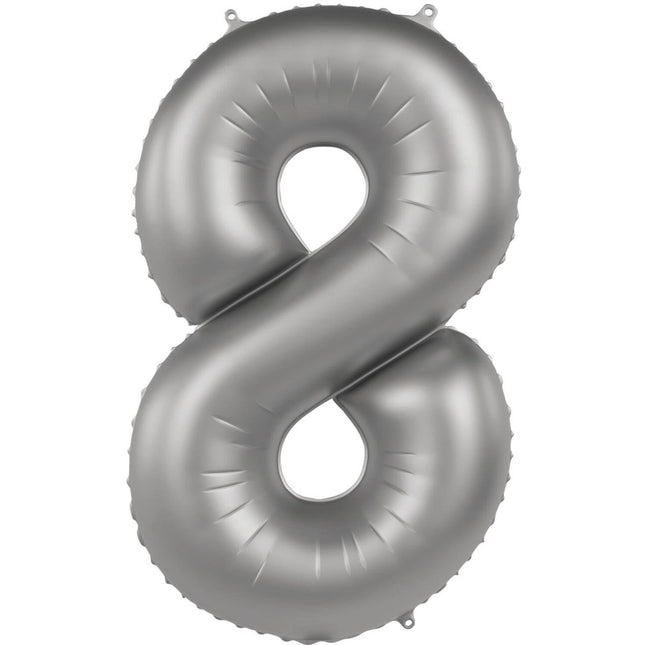 8 Jaar Cijfer Ballon Zilver 86cm - Partywinkel - 8714572104784