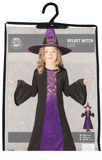 Costume d'Halloween de sorcière enfant en velours