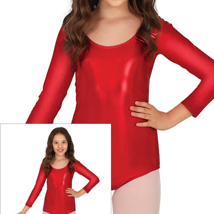 Girl Red Metallic leotard