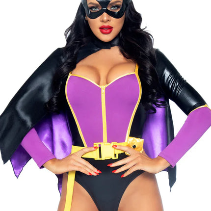 Batgirl Costume Noir Violet Bodysuit Femme Leg Avenue