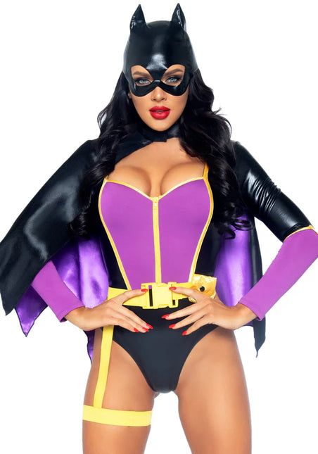 Batgirl Costume Noir Violet Bodysuit Femme Leg Avenue