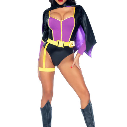 Batgirl Costume Noir Violet Bodysuit Femme Leg Avenue