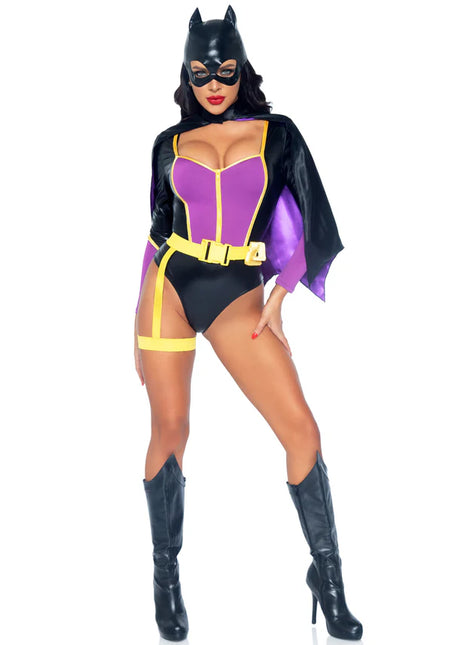 Batgirl Costume Noir Violet Bodysuit Femme Leg Avenue