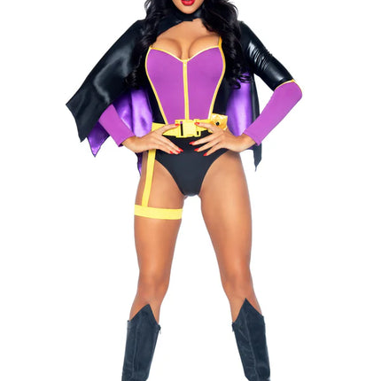 Batgirl Costume Noir Violet Bodysuit Femme Leg Avenue