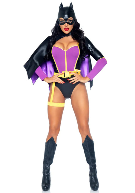 Batgirl Costume Noir Violet Bodysuit Femme Leg Avenue