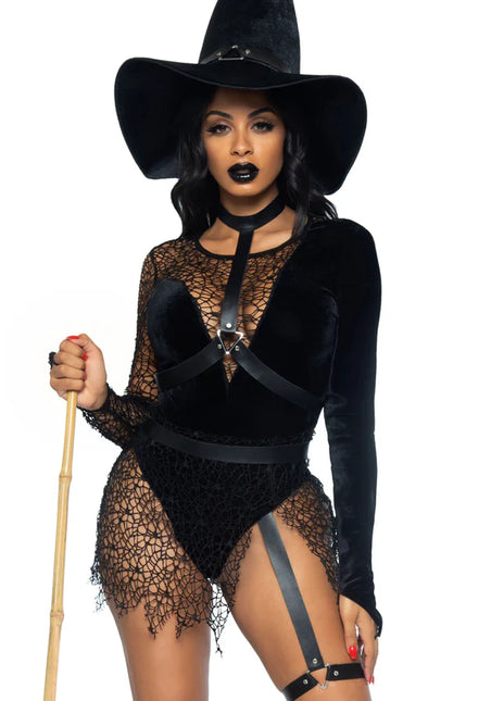 Halloween Costume Black Ladies Bodysuit Sorceress Leg Avenue