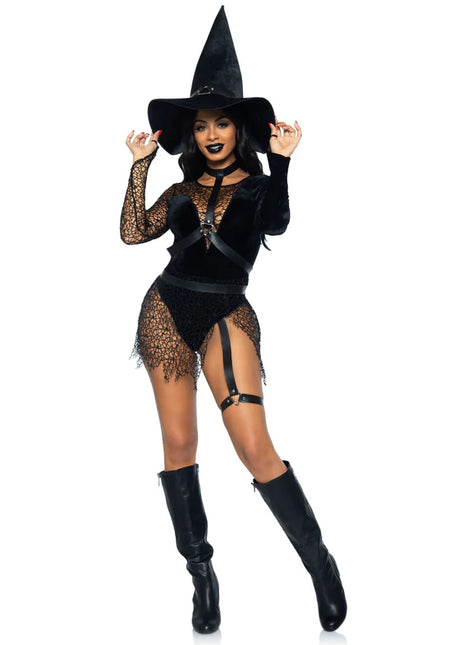 Halloween Costume Black Ladies Bodysuit Sorceress Leg Avenue