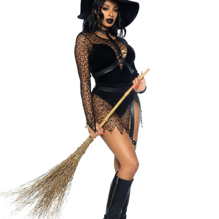 Halloween Costume Black Ladies Bodysuit Sorceress Leg Avenue