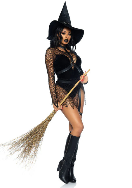 Halloween Costume Black Ladies Bodysuit Sorceress Leg Avenue