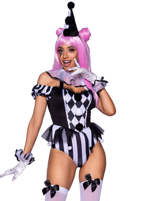 Costume de clown Noir Blanc Bodysuit pour femmes Leg Avenue