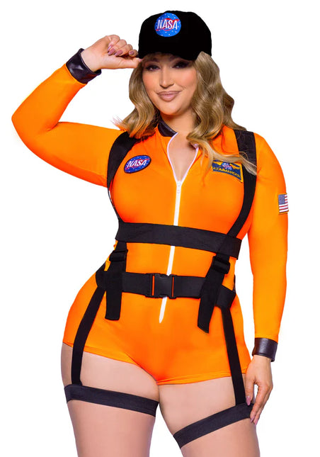 Astronaut Suit Black Orange Women's Bodysuit Leg Avenue