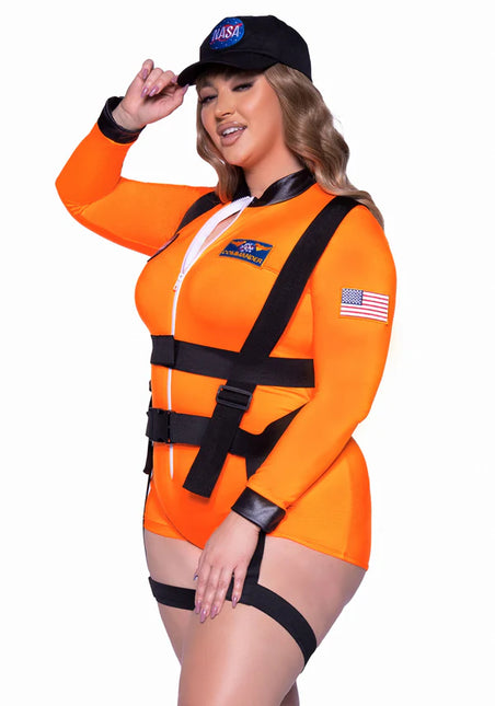 Astronaut Suit Black Orange Women's Bodysuit Leg Avenue