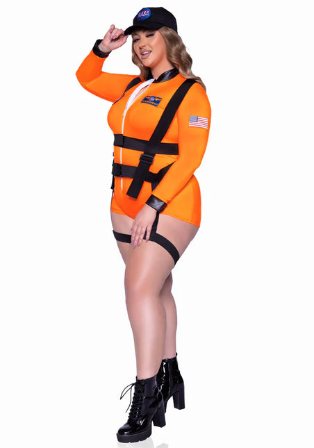 Astronaut Suit Black Orange Women's Bodysuit Leg Avenue