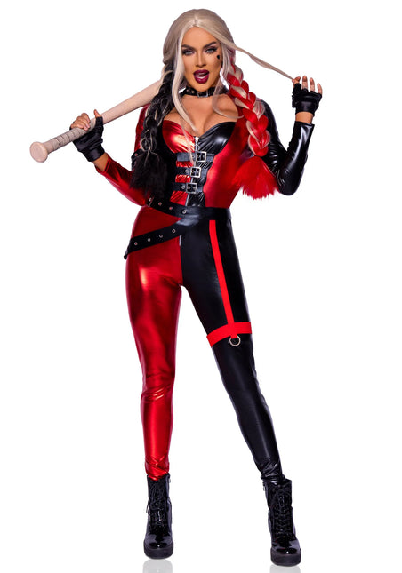 Harley Quinn Catsuit Red Black Women's Leg Avenue