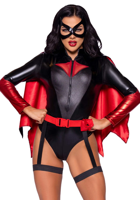 Costume de Batgirl Noir Rouge Bodysuit pour femmes Leg Avenue