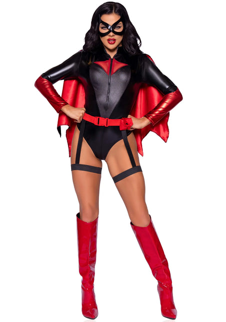 Costume de Batgirl Noir Rouge Bodysuit pour femmes Leg Avenue