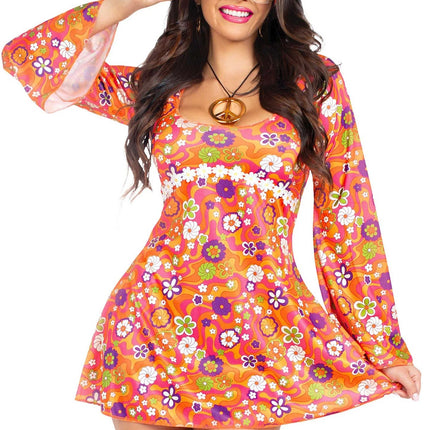 Hippie 60S Robe Ladies Floral Leg Avenue