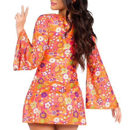 Hippie 60S Robe Ladies Floral Leg Avenue