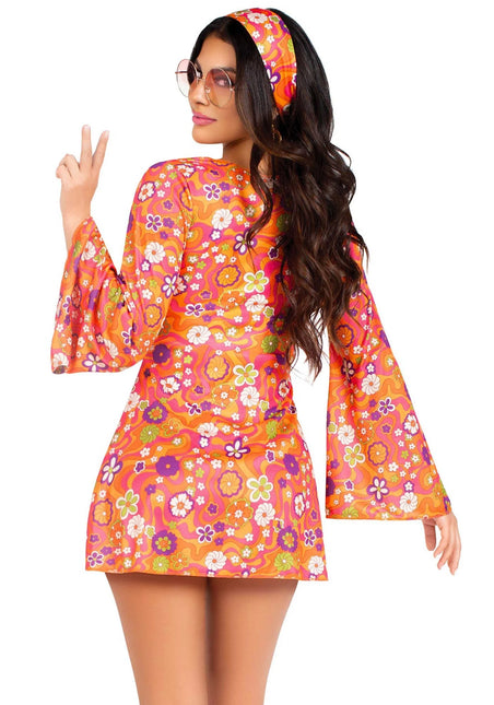 Hippie 60S Robe Ladies Floral Leg Avenue