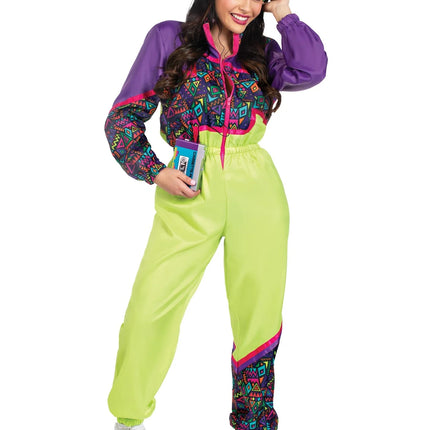 Neon 80S Tracksuit Faulty Purple Green Ladies Leg Avenue