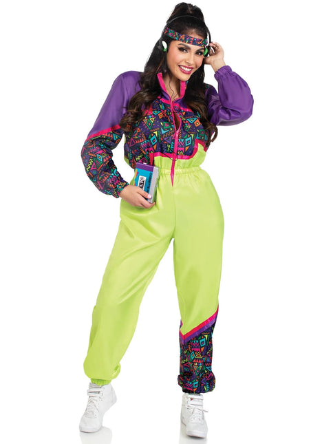 Neon 80S Tracksuit Faulty Purple Green Ladies Leg Avenue