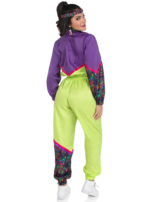 Neon 80S Tracksuit Faulty Purple Green Ladies Leg Avenue