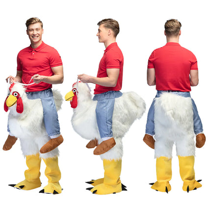 Les hommes en costume de poulet me portent