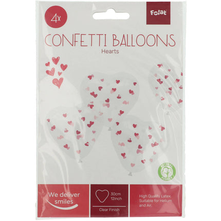 Ballons en forme de coeur avec confettis roses 30cm - 4 pièces