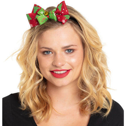 Bandeau avec nœud Noël avec cloche Rouge Vert