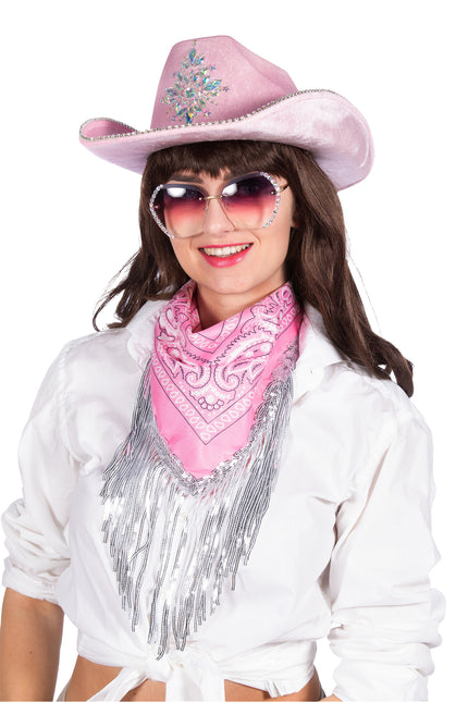 Chapeau de cow-boy avec strass rose