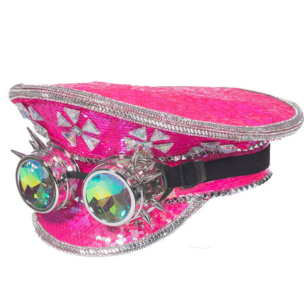 Cap Burning Man lunettes de protection rose fluo