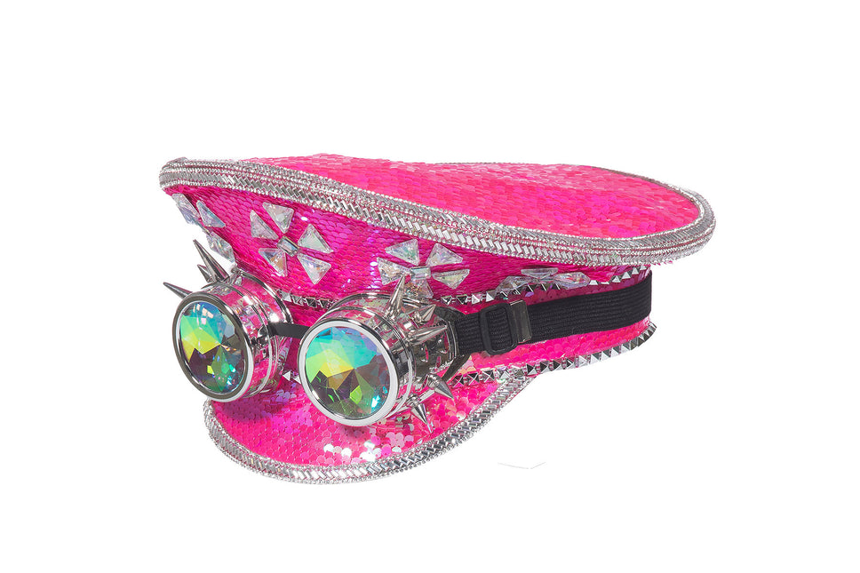 Cap Burning Man lunettes de protection rose fluo