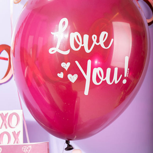 Ballons "Love You ! Mélange rose 33cm - 6 pièces