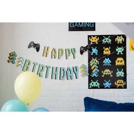 Guirlande de lettres Happy Birthday Gaming Party 1.5m