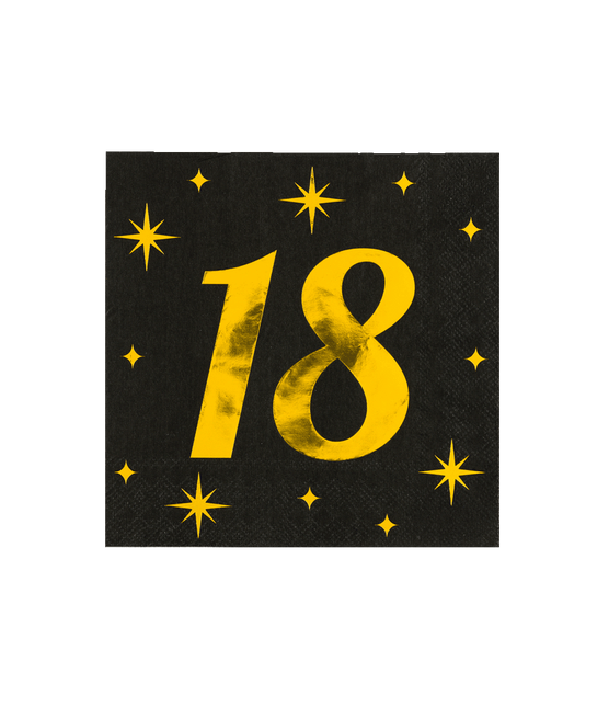 Serviettes de table 18 ans Noir or 19cm 16pcs