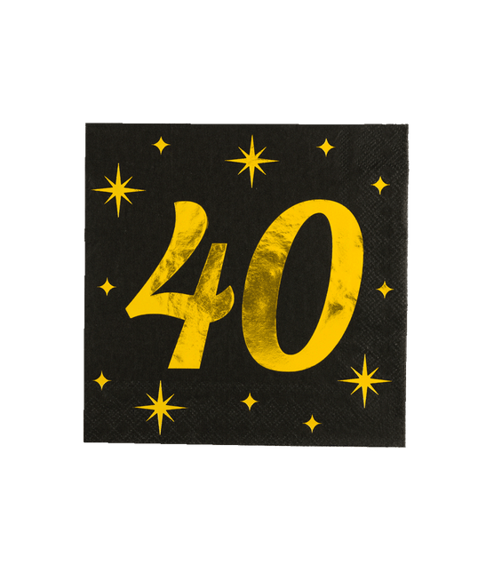 40 Years Napkins Black Gold 19cm 16pcs