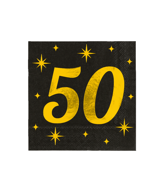 Serviettes de table 50 ans Noir or 19cm 16pcs