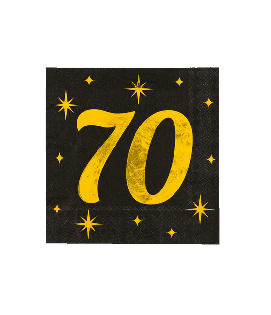 70 Years Napkins Black Gold 19cm 16pcs