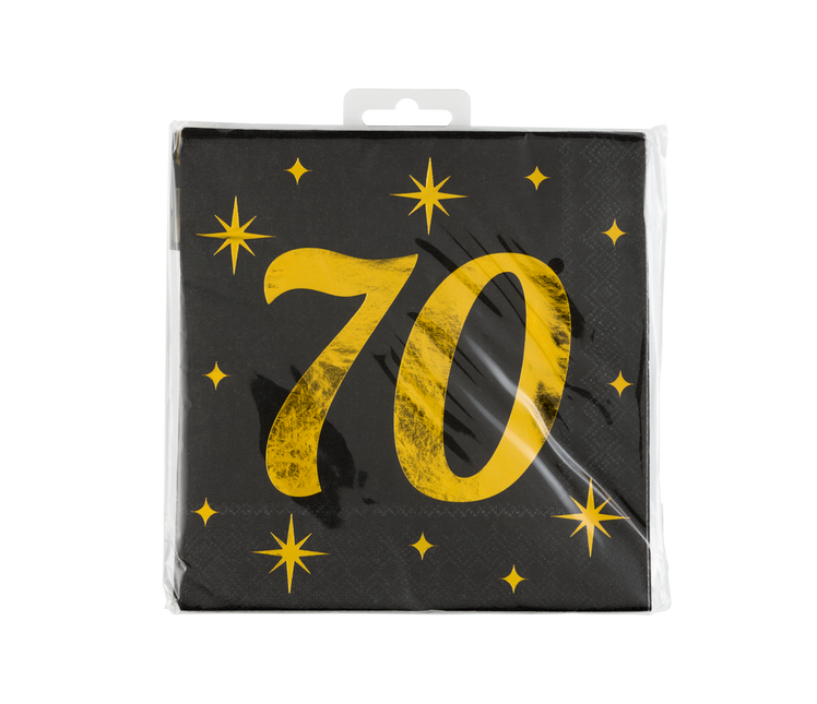 70 Years Napkins Black Gold 19cm 16pcs