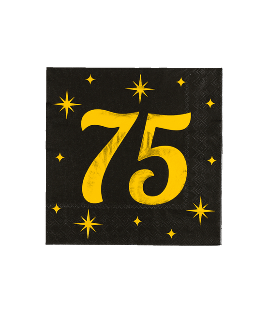 75 Years Napkins Black Gold 19cm 16pcs