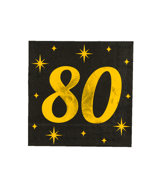 80 Years Napkins Black Gold 19cm 16pcs